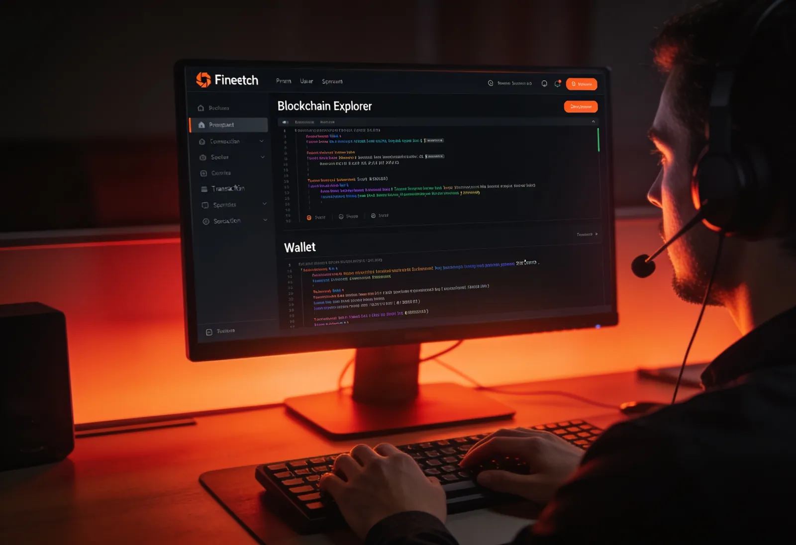 A technical support specialist checking a blockchain explorer and wallet transaction on screen
